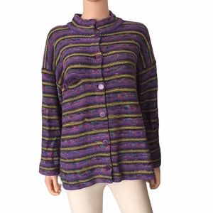 Knitworks Purple, yellow, pink knitted button down cardigan